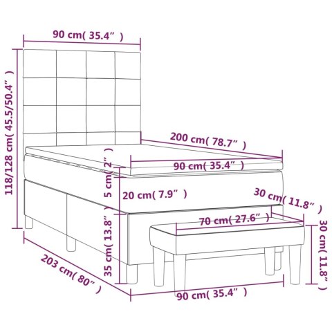 ŁÓŻKO KONTYNENTALNE Z MATERACEM JASNOSZARE TKANINA 90X200CM
