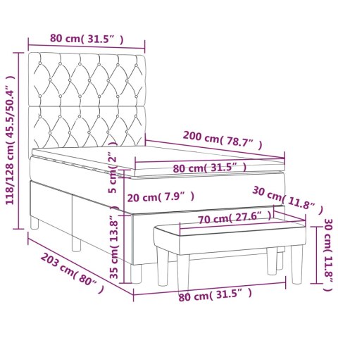 ŁÓŻKO KONTYNENTALNE Z MATERACEM 80X200CM TKANINA CIEMNOSZARA