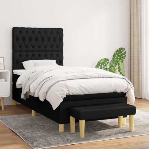 ŁÓŻKO KONTYNENTALNE Z MATERACEM 90X200CM CZARNE TKANINA