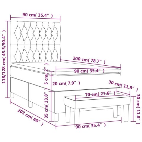 ŁÓŻKO KONTYNENTALNE Z MATERACEM 90X200CM CZARNE TKANINA