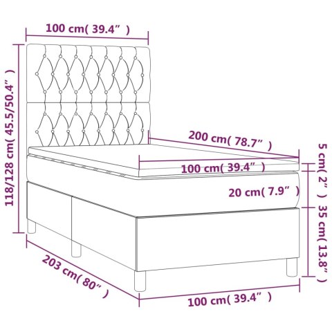 ŁÓŻKO KONTYNENTALNE Z MATERACEM 100X200CM CIEMNOSZARA TKANINA