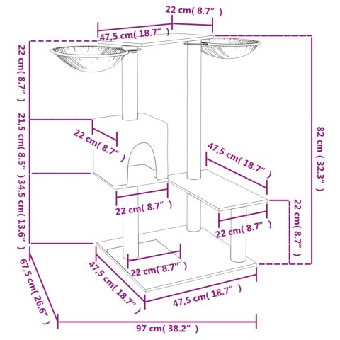 DRAPAK DLA KOTA ZE SŁUPKAMI JASNOSZARY 82CM