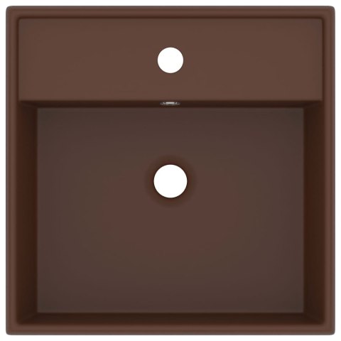 KWADRATOWA UMYWALKA Z PRZELEWEM MATOWA CIEMNOBRĄZOWA 41X41CM