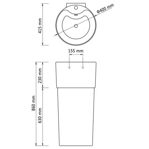 OKRĄGŁA UMYWALKA Z OTWOREM PRZELEWOWYM I NA KRAN CZARNA