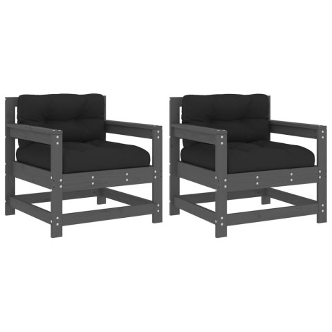 FOTELE OGRODOWE Z PODUSZKAMI 2 SZT SZARE DREWNO SOSNOWE