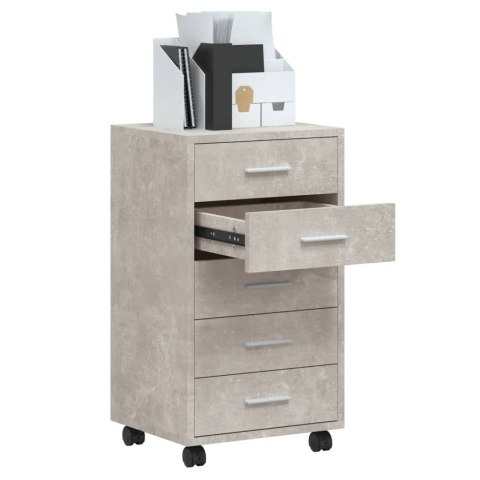 SZAFKA Z SZUFLADAMI I KÓŁKAMI SZAROŚĆ BETONU