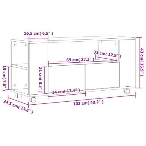 SZAFKA POD TV PRZYDYMIONY DĄB 102X34,5X43CM