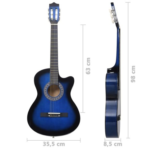 GITARA KLASYCZNA Z WYCIĘCIEM 6 STRUN NIEBIESKA 38"