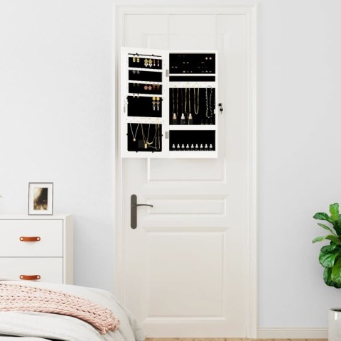 SZAFKA ŚCIENNA NA BIŻUTERIĘ Z LUSTREM I LED BIAŁA