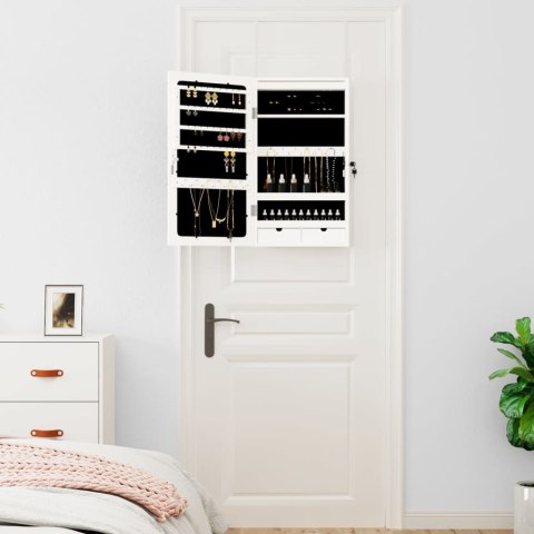 SZAFKA ŚCIENNA NA BIŻUTERIĘ Z LUSTREM I LED BIAŁA