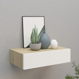 PÓŁKA ŚCIENNA Z SZUFLADĄ DĄB I BIEL 40X23,5X10CM