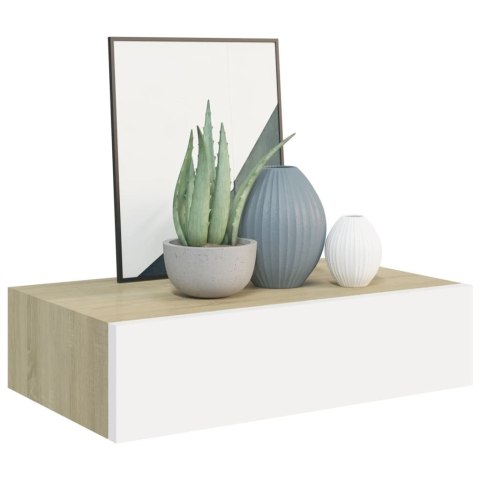 PÓŁKI ŚCIENNE Z SZUFLADĄ 2 SZT. DĄB I BIEL 40X23,5X10CM