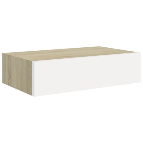 PÓŁKI ŚCIENNE Z SZUFLADĄ 2 SZT. DĄB I BIEL 40X23,5X10CM