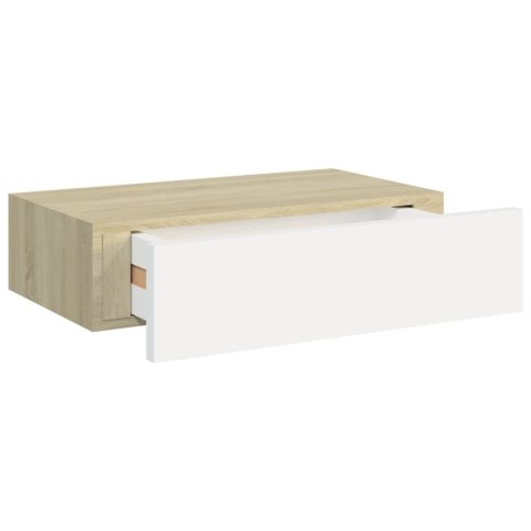 PÓŁKI ŚCIENNE Z SZUFLADĄ 2 SZT. DĄB I BIEL 40X23,5X10CM