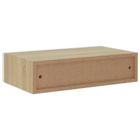 PÓŁKI ŚCIENNE Z SZUFLADĄ 2 SZT. DĄB I BIEL 40X23,5X10CM