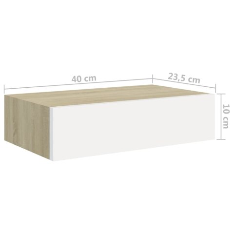 PÓŁKI ŚCIENNE Z SZUFLADĄ 2 SZT. DĄB I BIEL 40X23,5X10CM
