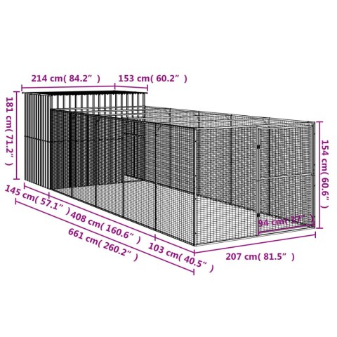 BUDA DLA PSA Z WYBIEGIEM ANTRACYTOWA 214X661X181CM STAL