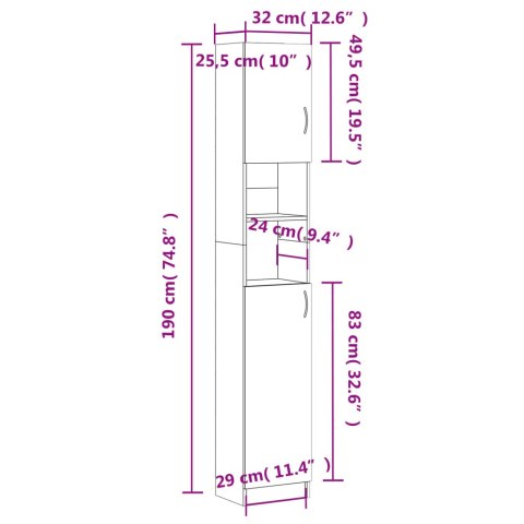 SZAFKA ŁAZIENKOWA SZARY BETON 32X255X190CM