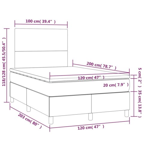ŁÓŻKO KONTYNENTALNE Z MATERACEM 120X200CM JASNOSZARE AKSAMIT