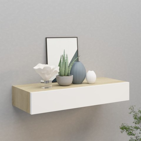 PÓŁKA ŚCIENNA Z SZUFLADĄ, DĄB I BIEL, 60X23,5X10CM, MDF
