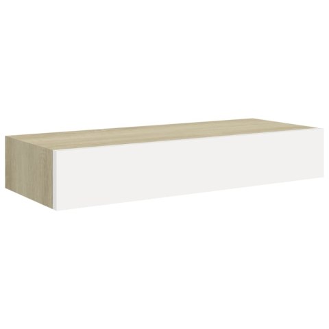 PÓŁKA ŚCIENNA Z SZUFLADĄ, DĄB I BIEL, 60X23,5X10CM, MDF