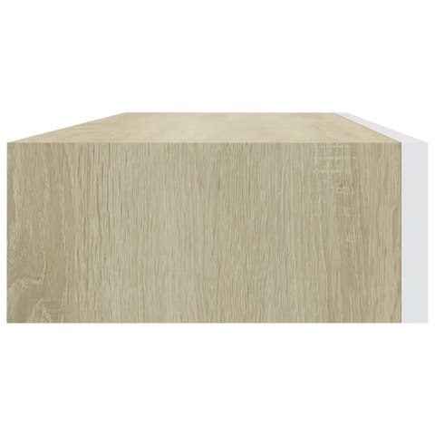 PÓŁKA ŚCIENNA Z SZUFLADĄ, DĄB I BIEL, 60X23,5X10CM, MDF