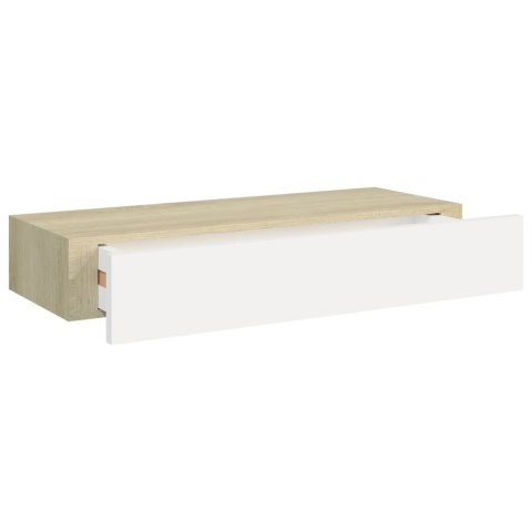 PÓŁKA ŚCIENNA Z SZUFLADĄ, DĄB I BIEL, 60X23,5X10CM, MDF