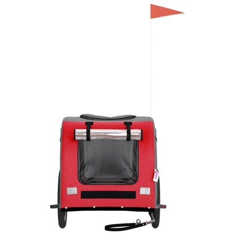 PRZYCZEPKA ROWEROWA DLA ZWIERZĄT PSA KOTA CZERWONO-SZARA TKANINA OXFORD