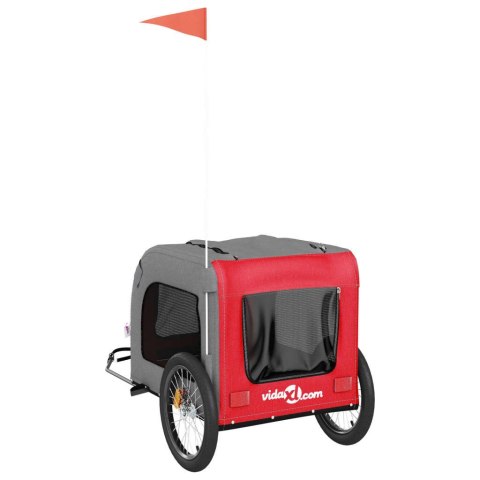 PRZYCZEPKA ROWEROWA DLA ZWIERZĄT PSA KOTA CZERWONO-SZARA TKANINA OXFORD