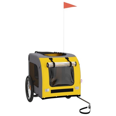 PRZYCZEPKA ROWEROWA DLA ZWIERZĄT PSA KOTA ŻÓŁTO-SZARA TKANINA OXFORD ŻELAZO