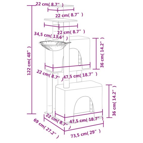 DRAPAK DLA KOTA Z SIZALOWYMI SŁUPKAMI KREMOWY 122CM