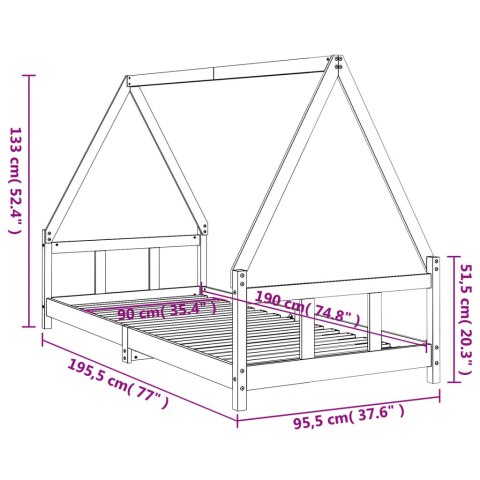 RAMA ŁÓŻKA DLA DZIECI BIAŁA 90X190CM DREWNO SOSNOWE