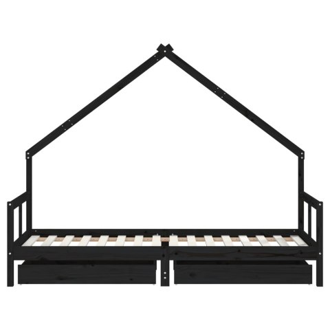 RAMA ŁÓŻKA DZIECIĘCEGO Z SZUFLADAMI CZARNA 80X200CM SOSNOWA