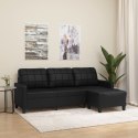 3-OSOBOWA SOFA Z PODNÓŻKIEM CZARNA 180CM SZTUCZNA SKÓRA