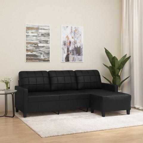 3-OSOBOWA SOFA Z PODNÓŻKIEM CZARNA 180CM SZTUCZNA SKÓRA
