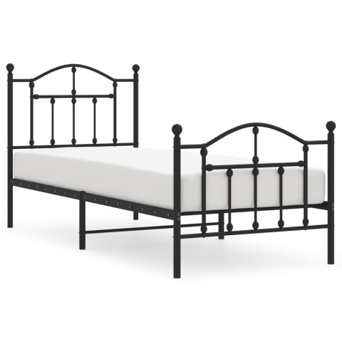 METALOWA RAMA ŁÓŻKA CZARNA 90X200CM Z WEZGŁOWIEM I ZANÓŻKIEM