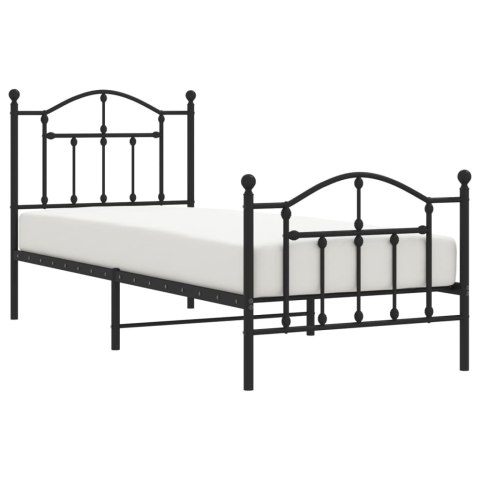 METALOWA RAMA ŁÓŻKA CZARNA 90X200CM Z WEZGŁOWIEM I ZANÓŻKIEM