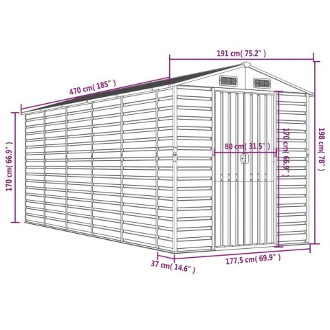 SZOPA OGRODOWA JASNOSZARA 191X470X198CM STAL GALWANIZOWANA