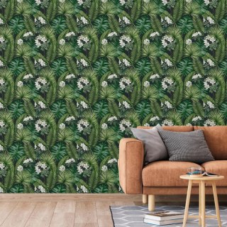 DUTCH WALLCOVERINGS TAPETA EDEN CZARNO-CIEMNOZIELONA