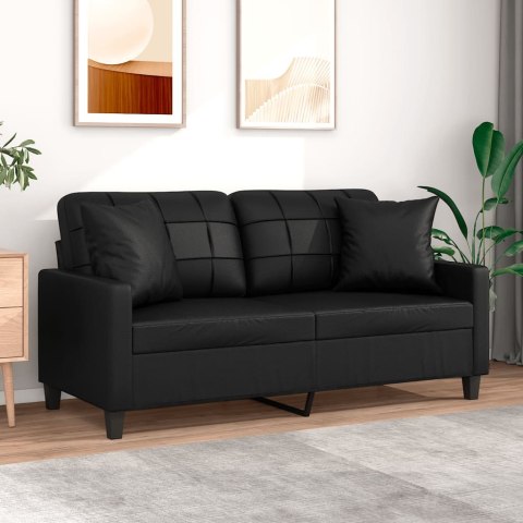 2-OSOBOWA SOFA Z PODUSZKAMI CZARNA 140CM SZTUCZNA SKÓRA