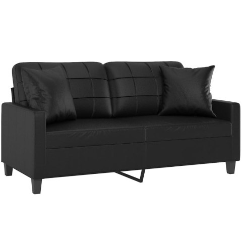 2-OSOBOWA SOFA Z PODUSZKAMI CZARNA 140CM SZTUCZNA SKÓRA