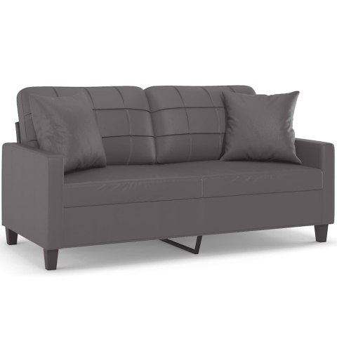 2-OSOBOWA SOFA Z PODUSZKAMI SZARA 140CM SZTUCZNA SKÓRA