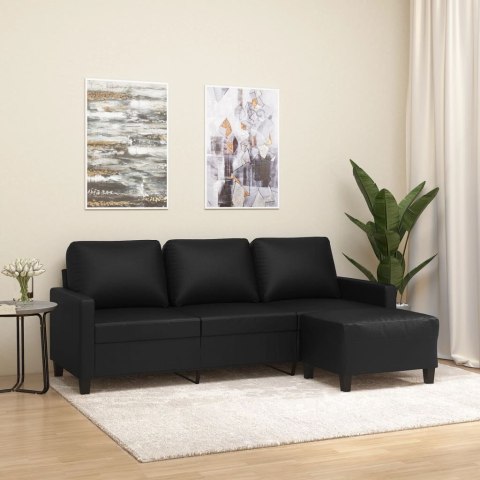 3-OSOBOWA SOFA Z PODNÓŻKIEM CZARNA 180CM SZTUCZNA SKÓRA