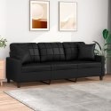 3-OSOBOWA SOFA Z PODUSZKAMI CZARNA 180CM SZTUCZNA SKÓRA