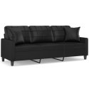 3-OSOBOWA SOFA Z PODUSZKAMI CZARNA 180CM SZTUCZNA SKÓRA
