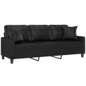 3-OSOBOWA SOFA Z PODUSZKAMI CZARNA 180CM SZTUCZNA SKÓRA