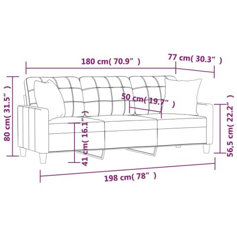 3-OSOBOWA SOFA Z PODUSZKAMI CZARNA 180CM SZTUCZNA SKÓRA