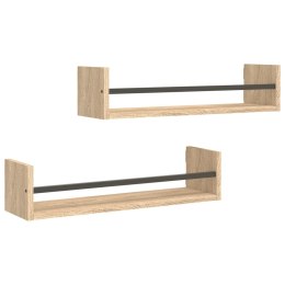 PÓŁKI ŚCIENNE Z DRĄŻKAMI 2 SZT DĄB SONOMA 60X16X14CM