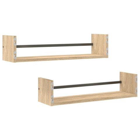 PÓŁKI ŚCIENNE Z DRĄŻKAMI 2 SZT DĄB SONOMA 60X16X14CM