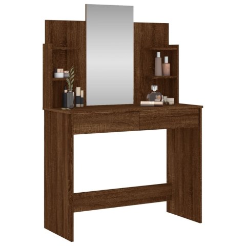 TOALETKA Z LUSTREM BRĄZOWY DĄB 96X39X142CM STOLIK KOSMETYCZNY